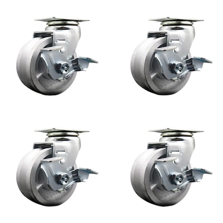 Service Caster 4'' V-Groove Semi Steel Swivel Caster Set with Bronze Bearings and Brakes, 4PK SCC-20S420-VGBZ-TLB-4
